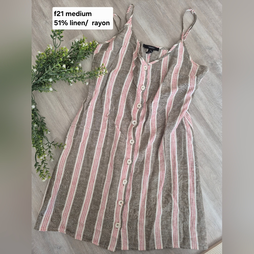 Striped Button-Down Linen Blend Sundress - Fitted